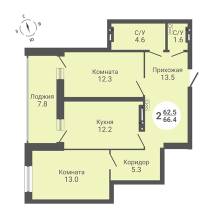 
   Продам 2-комнатную, 66.4 м², Петухова ул, 170

. Фото 1.