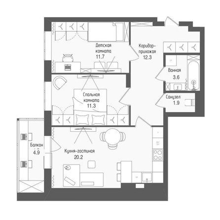 
  Продается 3-комн. квартира 64.6 м², в ЖК Тетрис, корпус 2. Фото 1.