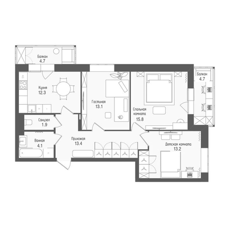 
  Продается 3-комн. квартира 76.8 м², в ЖК Тетрис, корпус 2. Фото 1.