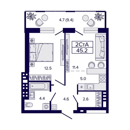 
  Продается 2-комн. квартира, 45.2 м², ЖК Luna (Луна)
. Фото 11.
