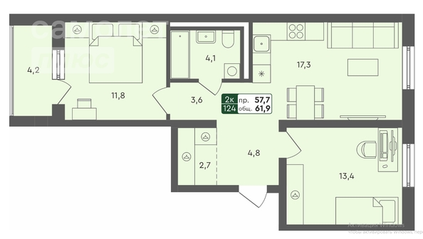 
   Продам 2-комнатную, 70 м², Красноярский тракт, 22А

. Фото 7.