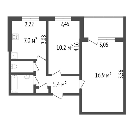 
   Продам 2-комнатную, 43 м², Лукашевича ул, 1

. Фото 1.