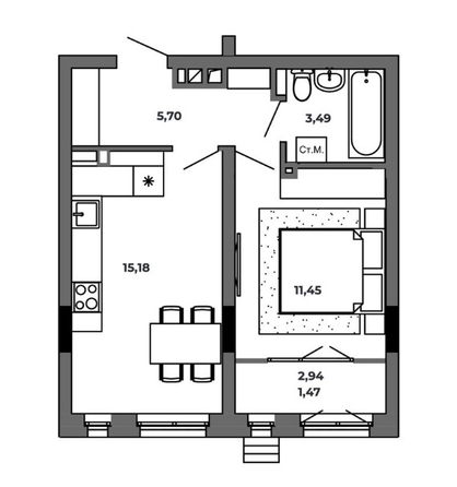 
   Продам 1-комнатную, 38 м², Красный Пахарь

. Фото 4.