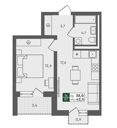 
   Продам 1-комнатную, 42.3 м², Пушкино, дом 2

. Фото 8.