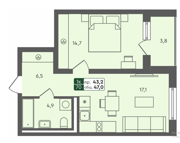 
   Продам 1-комнатную, 47.9 м², Пушкино, дом 2

. Фото 8.