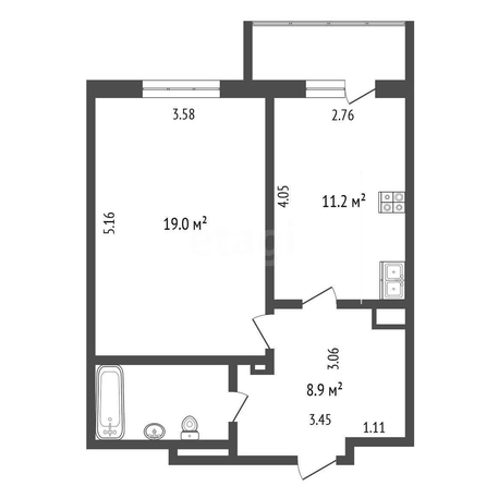 
  Продается 1-комн. квартира, 44.1 м², Комкова ул, д. 8/1
. Фото 4.