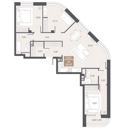 
  Продается 3-комн. квартира 96.95 м², в ЖК ЦЕНТР-ПАРК на Волочаевской. Фото 1.