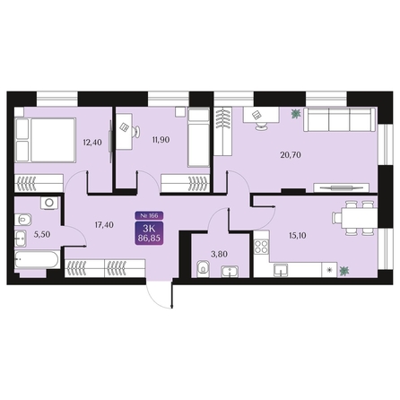 
  Продается 3-комн. квартира 86.85 м², в ЖК Северное Сияние Премиум. Фото 1.