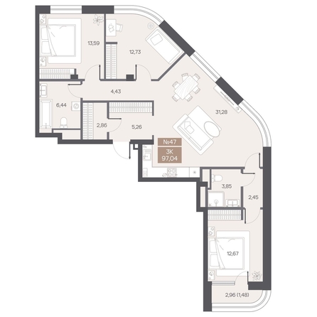
  Продается 3-комн. квартира 97.04 м², в ЖК ЦЕНТР-ПАРК на Волочаевской. Фото 1.
