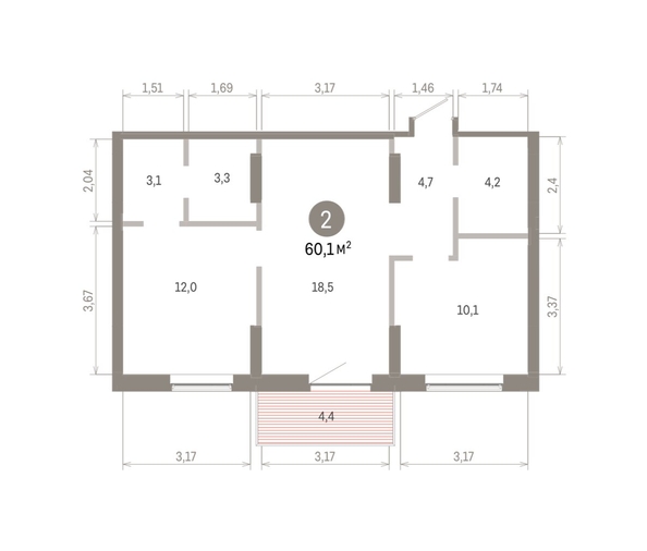 
  Продается 2-комн. квартира 60.14 м², в ЖК Кварталы Драверта, дом 3. Фото 1.
