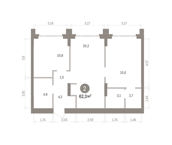 
  Продается 2-комн. квартира 62.33 м², в ЖК Кварталы Драверта, дом 5. Фото 1.