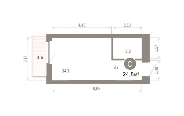
  Продается студия 24.75 м², в ЖК Кварталы Драверта, дом 6. Фото 1.