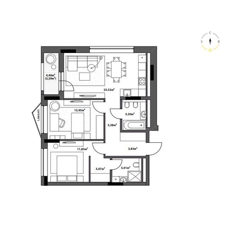 
  Продается 2-комн. квартира 74.1 м², в ЖК Северное Сияние Бизнес. Фото 4.