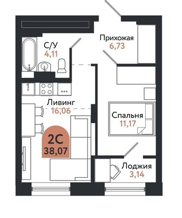 
   Продам 2-комнатную, 38.07 м², Квартал 1604, дом 1

. Фото 2.