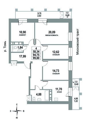 
   Продам 4-комнатную, 99.8 м², Московский, дом 1

. Фото 1.