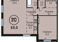 Адалин на Южном, дом 15 корпус 6: Планировка 2-комн 59 м²
