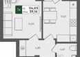 Успех, дом 4: Планировка 1-комн 39,16 м²