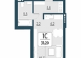 Первый, сек 4: Планировка Студия 33,2 м²