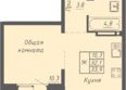 Гильдия: Планировка 1-комн 33,9 м²