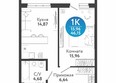 Семейный квартал, дом 4: Планировка 1-комн 46,15 - 46,17 м²