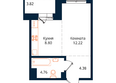 Сибиряков, блок-секция 3: Планировка 1-комн 33,53, 34 м²