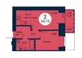 Арбан Smart, дом 6: Планировка двухкомнатной квартиры 34,19 кв.м