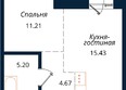Сибиряков, блок-секция 6: Планировка 1-комн 40,25 м²