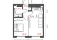 Салют: Планировка 1-комн 37,75, 37,96 м²
