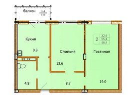 Продается 2-комнатная квартира ЖК Сибирский Двор, дом 6, 56.4  м², 5470800 рублей