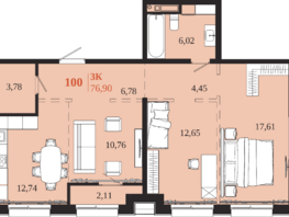Продается 3-комнатная квартира ЖК 1661, 76.9  м&sup2;, 16225900 рублей