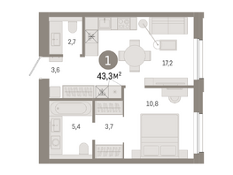 Продается 1-комнатная квартира ЖК Город на озере, 43.32  м&sup2;, 10980000 рублей