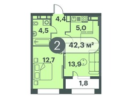 Продается 2-комнатная квартира ЖК Три Клёна, дом 1, 42.3  м&sup2;, 8450000 рублей