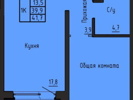 Продается 1-комнатная квартира ЖК Акварельный 4.0, 41.7  м&sup2;, 5150000 рублей