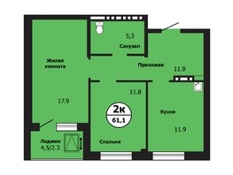 Продается 2-комнатная квартира ЖК Тихие зори, дом Каштак корпус 2, 60.8  м², 7557440 рублей