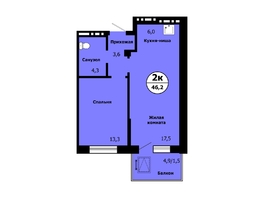 Продается 2-комнатная квартира ЖК Тихие зори, дом Стрелка, корпус 2, 45.7  м², 6398000 рублей