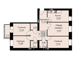 Продается 4-комнатная квартира ПЯТЬ+, дом 1, корп 2, 91.98 м², 6714540 рублей