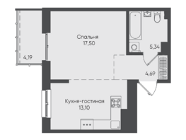 Продается 1-комнатная квартира ЖК Новые Горизонты на Пушкина, б/с 5, 44.82  м²