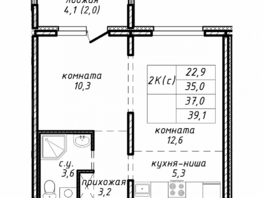 Продается 2-комнатная квартира ЖК Азимут, дом 4, 36.7  м², 4100000 рублей