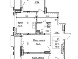 Продается 3-комнатная квартира ЖК Чернышевский, корп 3.2, 68.2  м², 9050000 рублей
