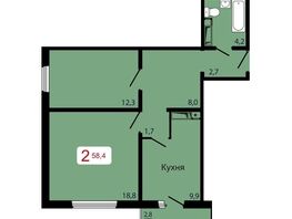 Продается 2-комнатная квартира ЖК КБС. Берег, дом 7 строение 5, 58.4  м&sup2;, 7850000 рублей