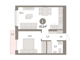 Продается 1-комнатная квартира ЖК Авиатор, дом 3, 43.16 м², 7310000 рублей