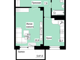 Продается 2-комнатная квартира ЖК Emotion (Эмоушн), 47.6  м², 6664000 рублей