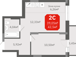 Продается 2-комнатная квартира ЖК Гвардия, 39.05  м², 5388900 рублей