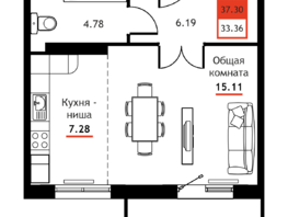 Продается 1-комнатная квартира ЖК Академик, 37.3  м&sup2;, 5315250 рублей