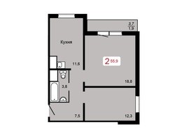 Продается 2-комнатная квартира ЖК Домино, дом 1, 55.9  м², 6652100 рублей
