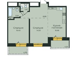 Продается 2-комнатная квартира ЖК Семья, 3 очередь, б/с 6, 70.52  м²