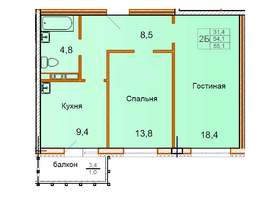 Продается 2-комнатная квартира ЖК Сибирский Двор, дом 4, 55.1  м², 5344700 рублей