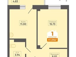 Продается 1-комнатная квартира ЖК Сосновоборск, 8 мкр, дом 14Б, 41.04  м², 3653000 рублей