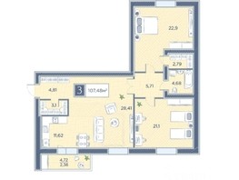 Продается 3-комнатная квартира ЖК Преображенский, дом 6, 107.48  м², 12990000 рублей
