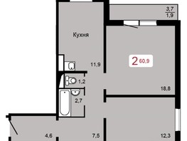 Продается 2-комнатная квартира ЖК Мичурино, дом 2 строение 4, 60.9  м², 6090000 рублей